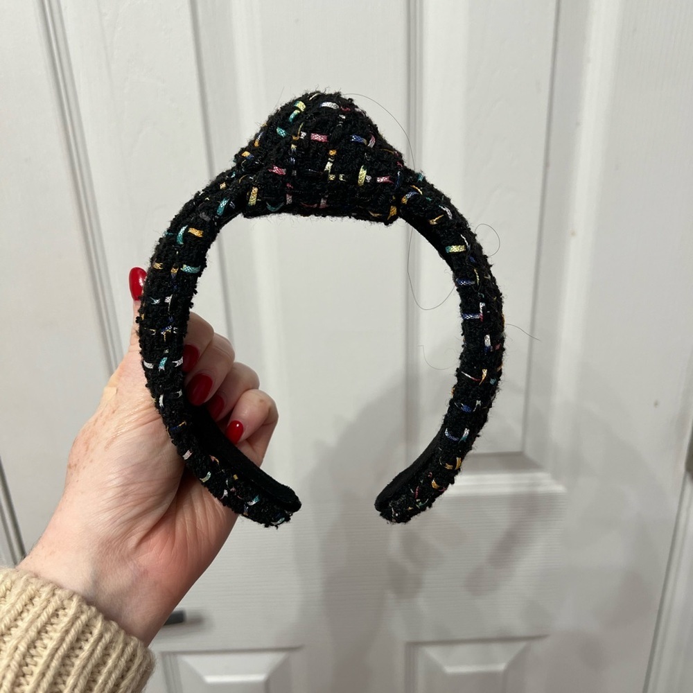 Black and colorful tweed hard headband with top knot